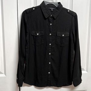 Chadwick’s Black Long Sleeve Pocket Collar Linen Blend Top Size L
